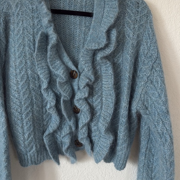 Zara Blue Ruffled Cardigan - Picture 2 of 4